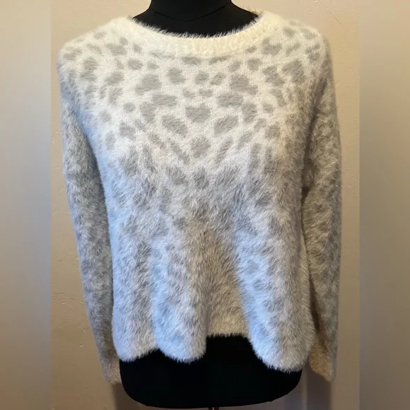 Bella Dahl Cropped Slouchy Boxy Sweater Jacquard Knit Snow Leopard Size XS - Picture 2 of 9
